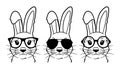Bunny with glasses, Rabbit with sunglasses, Wayfarer Aviator glasses clipart, Cartoon hare with eyeglasses