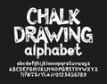 Chalk Drawing alphabet font. Hand drawn uppercase and lowercase letters, numbers and punctuation. Royalty Free Stock Photo