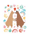 Two Cute Bears, Valentine`s Day greeting card Royalty Free Stock Photo