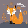 Fox illustration. Geometric style , card, poster design.