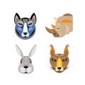 Zoo collection. Wolf, rabbit, rhinoceros and lynx Royalty Free Stock Photo