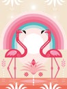 Pink flamingo and  rainbow. Summer time. Vector illustration Royalty Free Stock Photo