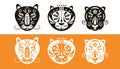 Tiger logo design set, black and white tigers stylized abstract faces, mask. Year of the tiger.