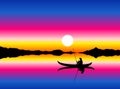 Colourful landscape design of sun and man with Boat