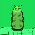 Vector Of Green Ignorant Caterpillar on Green Leaf