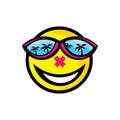 Smile icon wearing glasses with beach view Royalty Free Stock Photo