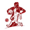 Gaelic Football Sport Male and Female Players Mix Action Cartoon Graphic Vector