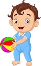 Cartoon little boy holding colorful ball Royalty Free Stock Photo