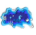 Vector image of the sea, ocean life scene with the seahorse, crab, fishes, seaweed, waves and the water bubbles made with Print