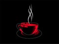 Coffee cup with red shadow and white vapours