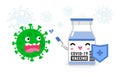 Vaccine cute character. vaccination fight with coronavirus 2019-nCoV, Alcohol gel attack COVID-19, Protection Against Viruses Royalty Free Stock Photo