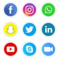 Collection of social media icons and logos with zoom and skype icon