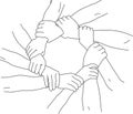 United Hands with circle digital vector line art