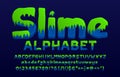 Slime alphabet font. Hand drawn letters, numbers and punctuation.