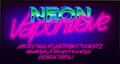 Neon Vaporwave alphabet font. Glowing neon letters, numbers and punctuations.