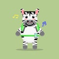 Sweet zebra enjoy a music