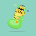 Sweet giraffe sleeps while listening to music