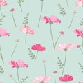 Seamless vintage floral pattern on light blue background. With pink florals Royalty Free Stock Photo