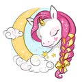 Little smiling unicorn and moon. Royalty Free Stock Photo