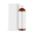 Amber Cosmetic Bottle Mockup with Label and Paper Packaging Box