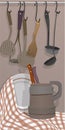 Utensils for kitchen. Kitchen tools. Set. kitchenware. Potato grinder. Vector.
