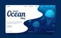 Landing Page world ocean day, themes jelly fish Royalty Free Stock Photo