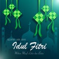 Selamat Idul Fitri, Aidil Fitri set of Ketupat and mosque Transalation Happy Eid Mubarak