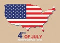 America map. Independence day of USA 4th July. USA celebration flat national symbols set for independence day. American Independen Royalty Free Stock Photo