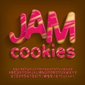Jam Cookies alphabet font. Cartoon letters, numbers and symbols. Uppercase and lowercase. Royalty Free Stock Photo
