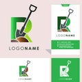 Letter R Shovel Logo Design Vector Graphic Icon