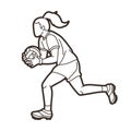 Gaelic Football Sport Female Player Action Cartoon Graphic Vector