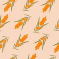 Sea buckthorn seamless pattern with orange berries