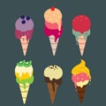 Cute ice cream sticker set with various colors and taste. simple vector for kids icon Royalty Free Stock Photo