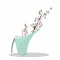 Spring colorful sakura flowers branch in watering cans for your design. Royalty Free Stock Photo