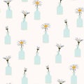 Seamless Pattern with abstract daisy flowers in vases on light background. Royalty Free Stock Photo