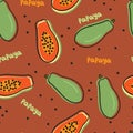 Cute seamless pattern with cartoon papaya fruit for fabric print, textile, gift wrapping paper. colorful vector for kids