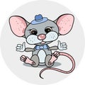 Cartoon funny boy mouse. Cute little grey mice.