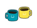 2 smiley cute mugs doodle style on white background. for print, web, mobile and infographics. Cute vector hand-drawn illustration