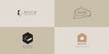 Minimal simple real estate logo template in black, gold colors. abstract line house silhouette