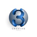 3d letter design round 3 logo template for business and corporate identity