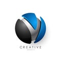 3d letter design round V logo template for business and corporate identity