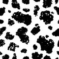 Cow skin, seamless texture. Grunge aged pattern. Black spots on white background. Animal print. damage stains. Vector Royalty Free Stock Photo