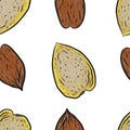 Almond nuts Patern seamless print textile food useful vitamins