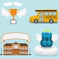 Illustration Of Trophy, Bag, Bus, School and Blue Color Background Royalty Free Stock Photo