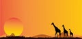 Silhouettes Of African Jungle Giraffe Sunset Safari Animals Vector