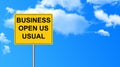 Business open us usual traffic sign Royalty Free Stock Photo