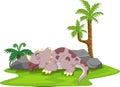 Cartoon funny triceratops dinosaur sleeping