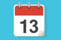 Day Thirteen. Simple calendar with date 13. Flat calendar icon vector illustration. calendar icon flat day 13. Vector illustration