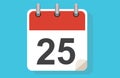 Day Twenty-five. Simple calendar with date 25. Flat calendar icon vector illustration. calendar icon flat day 25. Vector illustrat