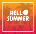 Hello summer banner template. summer time text and beach island background with tropical season element like palm trees for relax Royalty Free Stock Photo